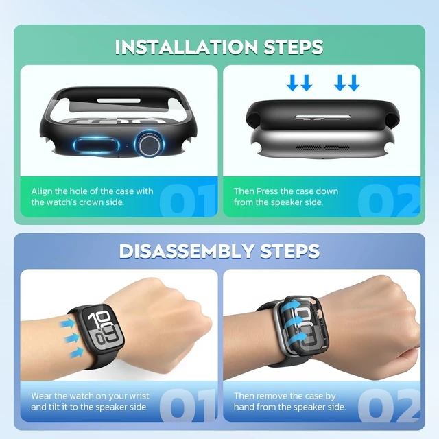 Alt view image 6 of 7 - Case with Screen Protector for 42mm Apple Watch Series 11/10 | 2-Pack Cover with Tempered Glass for 11/10, Scratch Resistant Sensitive Touch Protection, 1 Rose Gold + 1 Transparent