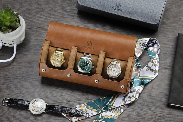 Alt view image 7 of 7 - Watch Roll Travel Case for Men, 3-Slot Watch Display Organizer Box | Portable Shockproof Storage Holder Fits Wrist & Smart Watches up to 50mm, Black PU leather, Ideal Gift for Watch Collectors