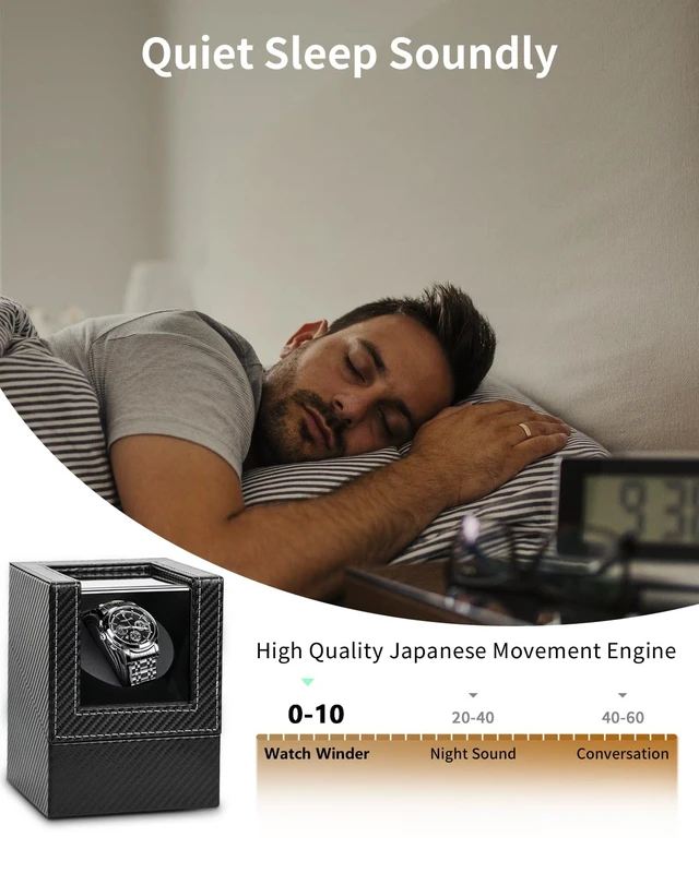 Alt view image 2 of 7 - Watch Winder for Automatic Watches: Automatic Single Watch Winder Box | Japanese Quiet Motor, Anti-Magnetic Design, USB-C or Battery Power, Adjustable Pillow, Black Carbon Fiber, Gift for Men