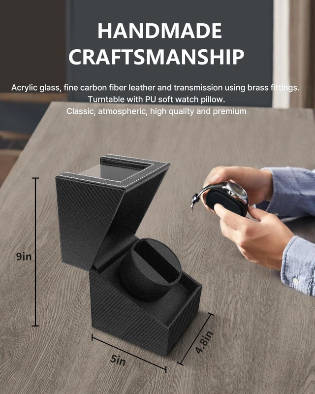 Alt view image 5 of 7 - Watch Winder for Automatic Watches: Automatic Single Watch Winder Box | Japanese Quiet Motor, Anti-Magnetic Design, USB-C or Battery Power, Adjustable Pillow, Black Carbon Fiber, Gift for Men