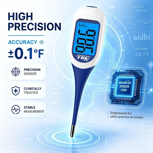Alt view image 5 of 7 - Large LCD Screen Digital Thermometer for Fever, 8 Seconds Fast & Accurate Readings, Large LCD Dual Color Backlight Flexible Tip Ideal for Adults Kids and Babies FSA