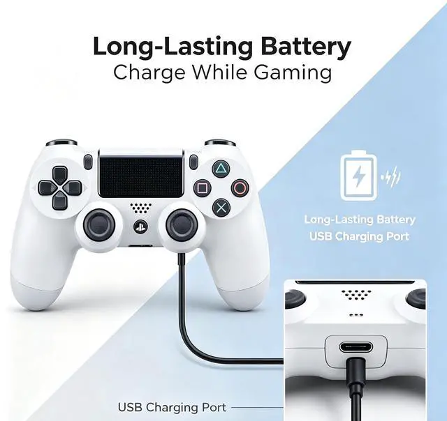 Alt view image 4 of 6 - DualShock 4 Wireless Controller for PlayStation 4, Bluetooth Gamepad with Dual Vibration, Touch Pad, 3.5mm Audio Jack, Six-Axis Motion Sensor for PS4/Slim/Pro Console (White)