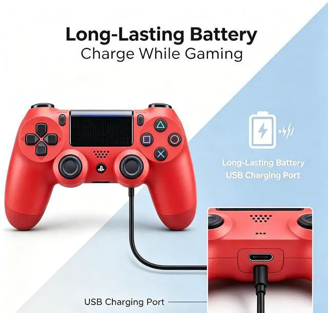 Alt view image 4 of 6 - DualShock 4 Wireless Controller for PlayStation 4, Bluetooth Gamepad with Dual Vibration, Touch Pad, 3.5mm Audio Jack, Six-Axis Motion Sensor for PS4/Slim/Pro Console (Red)