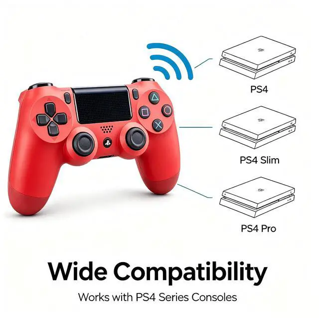 Alt view image 3 of 6 - DualShock 4 Wireless Controller for PlayStation 4, Bluetooth Gamepad with Dual Vibration, Touch Pad, 3.5mm Audio Jack, Six-Axis Motion Sensor for PS4/Slim/Pro Console (Red)