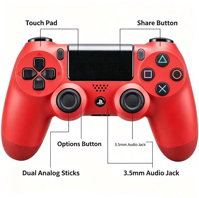 Alt view image 2 of 6 - DualShock 4 Wireless Controller for PlayStation 4, Bluetooth Gamepad with Dual Vibration, Touch Pad, 3.5mm Audio Jack, Six-Axis Motion Sensor for PS4/Slim/Pro Console (Red)