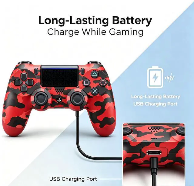 Alt view image 4 of 6 - DualShock 4 Wireless Controller for PlayStation 4, Bluetooth Gamepad with Dual Vibration, Touch Pad, 3.5mm Audio Jack, Six-Axis Motion Sensor for PS4/Slim/Pro Console (Camouflage Red)