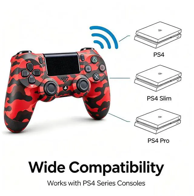 Alt view image 3 of 6 - DualShock 4 Wireless Controller for PlayStation 4, Bluetooth Gamepad with Dual Vibration, Touch Pad, 3.5mm Audio Jack, Six-Axis Motion Sensor for PS4/Slim/Pro Console (Camouflage Red)