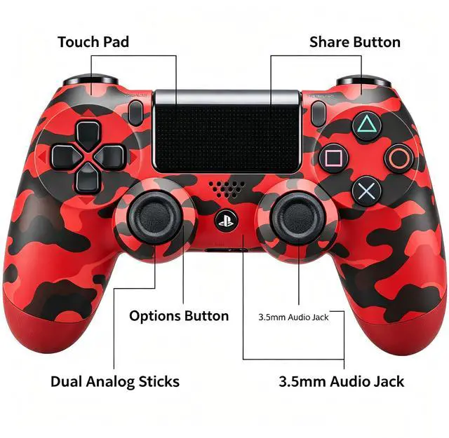 Alt view image 2 of 6 - DualShock 4 Wireless Controller for PlayStation 4, Bluetooth Gamepad with Dual Vibration, Touch Pad, 3.5mm Audio Jack, Six-Axis Motion Sensor for PS4/Slim/Pro Console (Camouflage Red)