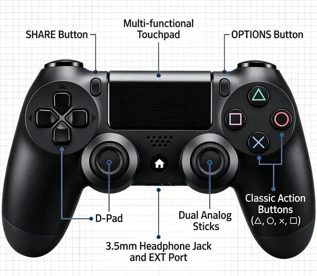 Alt view image 2 of 7 - DualShock 4 Wireless Controller for PlayStation 4, Bluetooth Gamepad with Dual Vibration, Touch Pad, 3.5mm Audio Jack, Six-Axis Motion Sensor for PS4/Slim/Pro Console (Black)