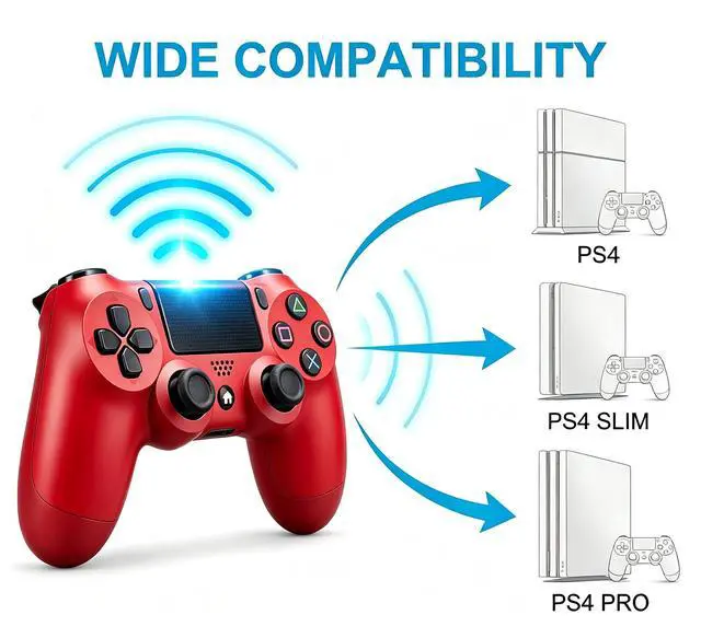 Alt view image 4 of 7 - DualShock 4 Wireless Controller for PlayStation 4, Bluetooth Gamepad with Dual Vibration, Touch Pad, 3.5mm Audio Jack, Six-Axis Motion Sensor for PS4/Slim/Pro Console (Red)