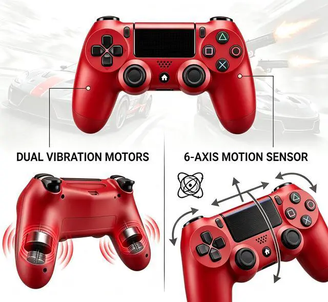 Alt view image 3 of 7 - DualShock 4 Wireless Controller for PlayStation 4, Bluetooth Gamepad with Dual Vibration, Touch Pad, 3.5mm Audio Jack, Six-Axis Motion Sensor for PS4/Slim/Pro Console (Red)