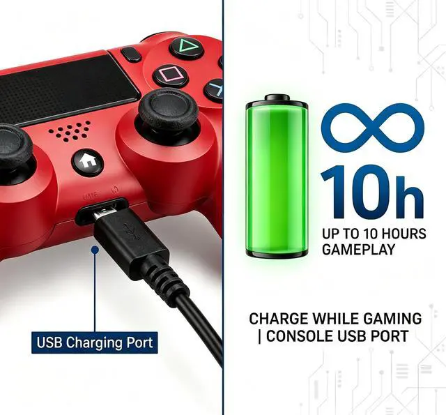 Alt view image 5 of 7 - DualShock 4 Wireless Controller for PlayStation 4, Bluetooth Gamepad with Dual Vibration, Touch Pad, 3.5mm Audio Jack, Six-Axis Motion Sensor for PS4/Slim/Pro Console (Red)