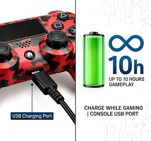 Alt view image 5 of 7 - DualShock 4 Wireless Controller for PlayStation 4, Bluetooth Gamepad with Dual Vibration, Touch Pad, 3.5mm Audio Jack, Six-Axis Motion Sensor for PS4/Slim/Pro Console (Camouflage Red)