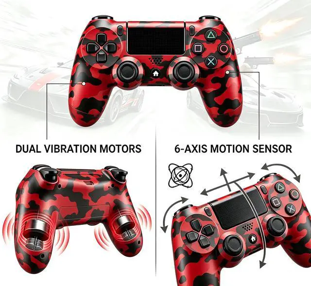 Alt view image 3 of 7 - DualShock 4 Wireless Controller for PlayStation 4, Bluetooth Gamepad with Dual Vibration, Touch Pad, 3.5mm Audio Jack, Six-Axis Motion Sensor for PS4/Slim/Pro Console (Camouflage Red)