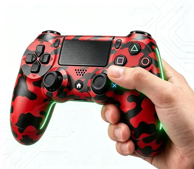 Alt view image 6 of 7 - DualShock 4 Wireless Controller for PlayStation 4, Bluetooth Gamepad with Dual Vibration, Touch Pad, 3.5mm Audio Jack, Six-Axis Motion Sensor for PS4/Slim/Pro Console (Camouflage Red)