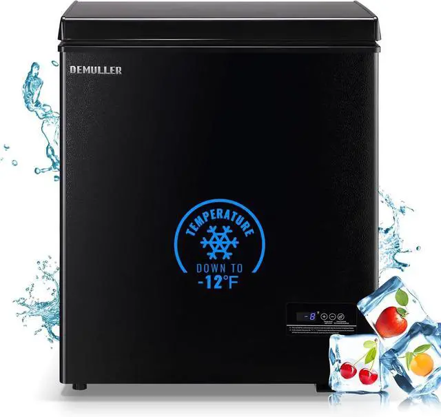 Main image of DEMULLER 4.0Cu.ft Compact Chest Freezer, Small Deep Freezers with Top Open Door & Electronic Panel & Two Storage Wire Baskets, Temp Range -12 to 50 , Black