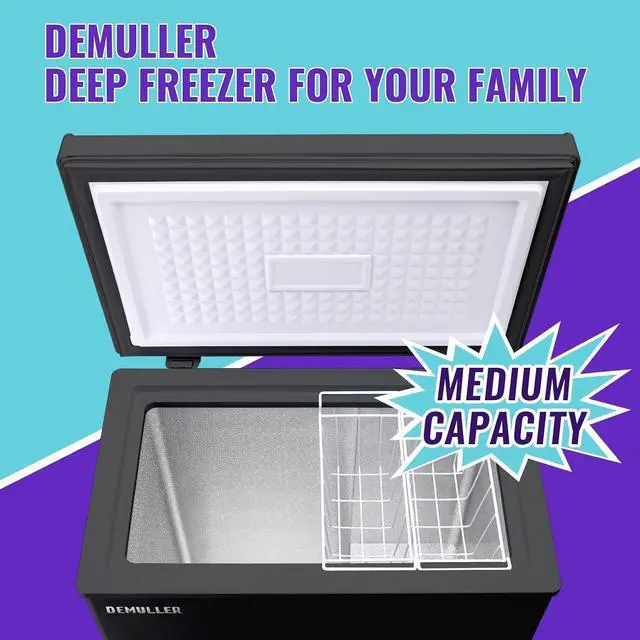 Alt view image 2 of 7 - DEMULLER 4.0Cu.ft Compact Chest Freezer, Small Deep Freezers with Top Open Door & Electronic Panel & Two Storage Wire Baskets, Temp Range -12 to 50 , Black