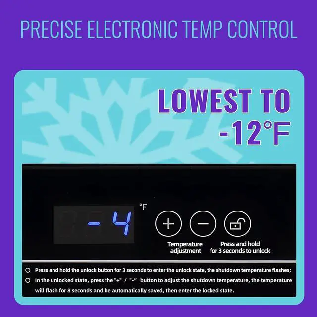 Alt view image 4 of 7 - DEMULLER 4.0Cu.ft Compact Chest Freezer, Small Deep Freezers with Top Open Door & Electronic Panel & Two Storage Wire Baskets, Temp Range -12 to 50 , Black