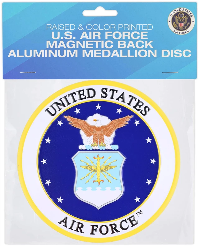 Main image of 4 Inch Round United States Military Shield Emblem Single Drink Cup Coaster, Metal Magnetic Decal Disc, 1 Pack, Air Force