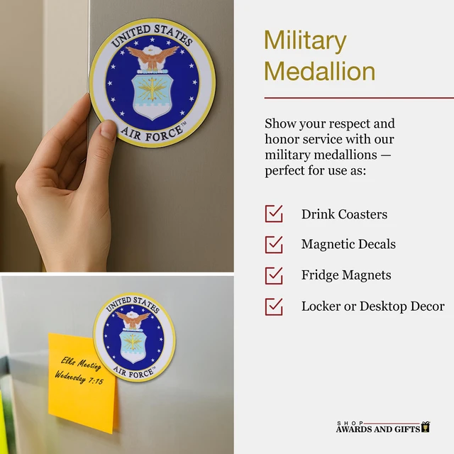 Alt view image 2 of 6 - 4 Inch Round United States Military Shield Emblem Single Drink Cup Coaster, Metal Magnetic Decal Disc, 1 Pack, Air Force