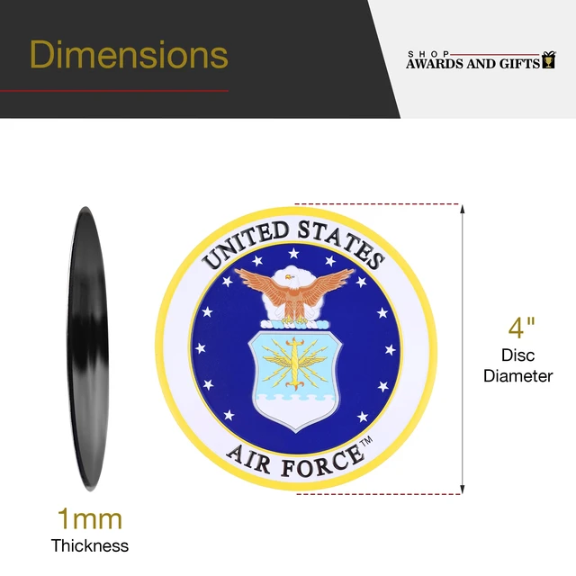 Alt view image 4 of 6 - 4 Inch Round United States Military Shield Emblem Single Drink Cup Coaster, Metal Magnetic Decal Disc, 1 Pack, Air Force