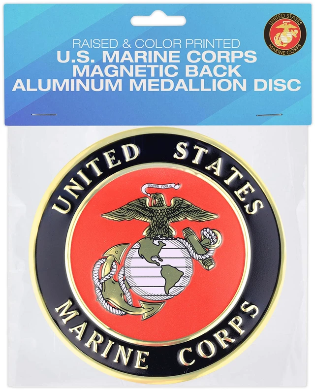Main image of 4 Inch Round United States Military Shield Emblem Single Drink Cup Coaster, Metal Magnetic Decal Disc, 1 Pack, Marine Corps