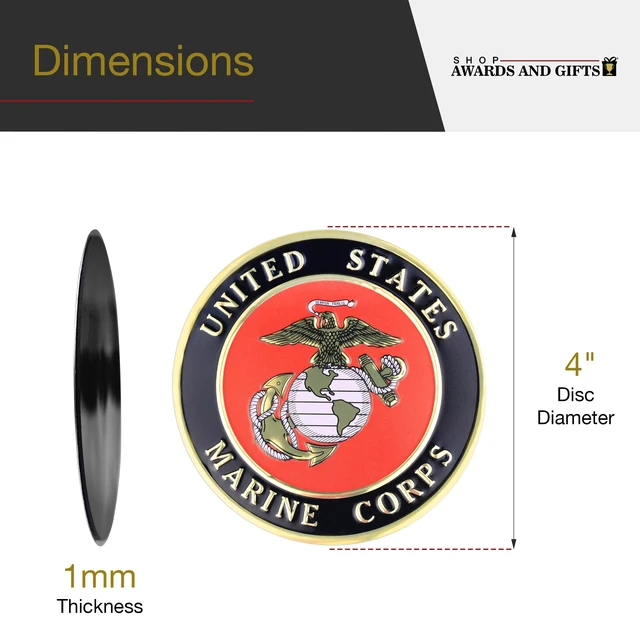Alt view image 4 of 6 - 4 Inch Round United States Military Shield Emblem Single Drink Cup Coaster, Metal Magnetic Decal Disc, 1 Pack, Marine Corps