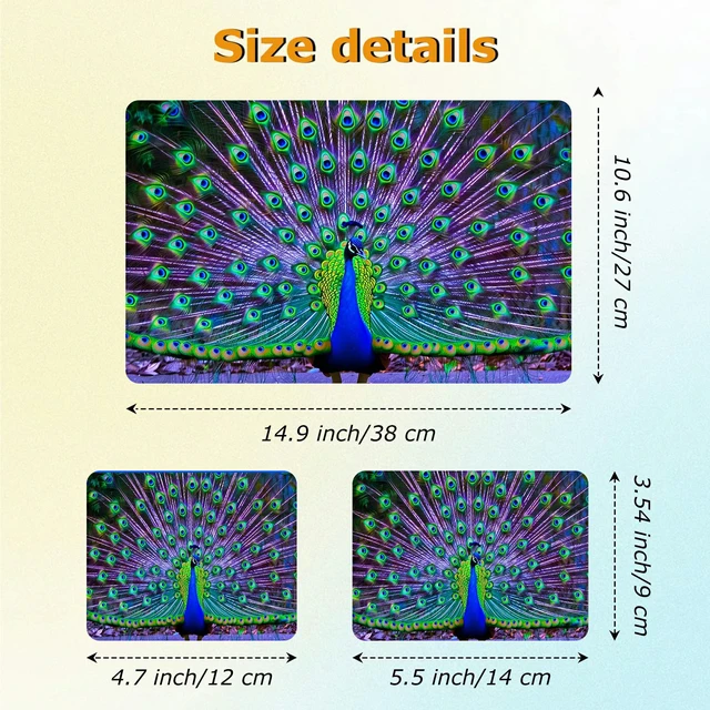 Alt view image 2 of 7 - Universal Laptop Skin Sticker with 2 Wrist Pad Decals, 3-Piece Removable Vinyl Laptop Cover, Peacocks Waterproof Anti-Scratch, Easy-Trim Fit for 13.3" 14" 15.6" Laptops