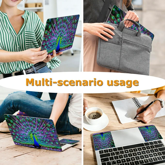 Alt view image 5 of 7 - Universal Laptop Skin Sticker with 2 Wrist Pad Decals, 3-Piece Removable Vinyl Laptop Cover, Peacocks Waterproof Anti-Scratch, Easy-Trim Fit for 13.3" 14" 15.6" Laptops