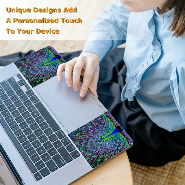 Alt view image 6 of 7 - Universal Laptop Skin Sticker with 2 Wrist Pad Decals, 3-Piece Removable Vinyl Laptop Cover, Peacocks Waterproof Anti-Scratch, Easy-Trim Fit for 13.3" 14" 15.6" Laptops