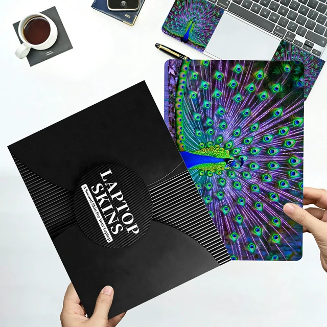 Alt view image 7 of 7 - Universal Laptop Skin Sticker with 2 Wrist Pad Decals, 3-Piece Removable Vinyl Laptop Cover, Peacocks Waterproof Anti-Scratch, Easy-Trim Fit for 13.3" 14" 15.6" Laptops