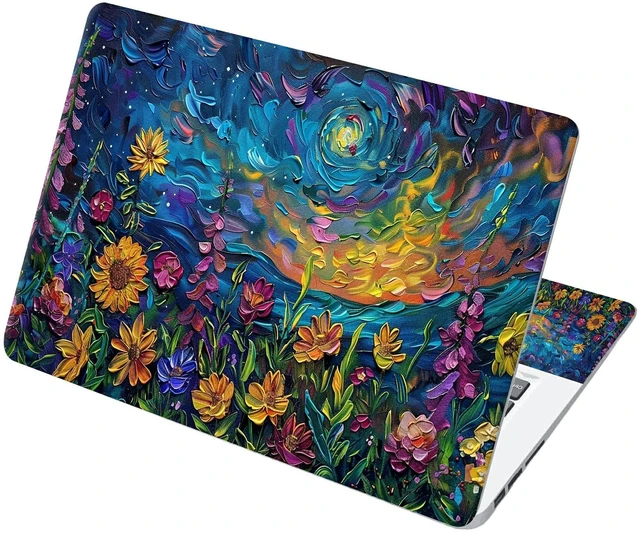 Main image of Universal Laptop Skin Sticker with 2 Wrist Pad Decals, 3-Piece Removable Vinyl Laptop Cover, Oil Painting Sunflower Waterproof Anti-Scratch, Easy-Trim Fit for 13.3" 14" 15.6" Laptops