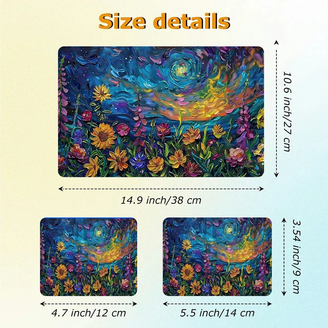 Alt view image 2 of 7 - Universal Laptop Skin Sticker with 2 Wrist Pad Decals, 3-Piece Removable Vinyl Laptop Cover, Oil Painting Sunflower Waterproof Anti-Scratch, Easy-Trim Fit for 13.3" 14" 15.6" Laptops