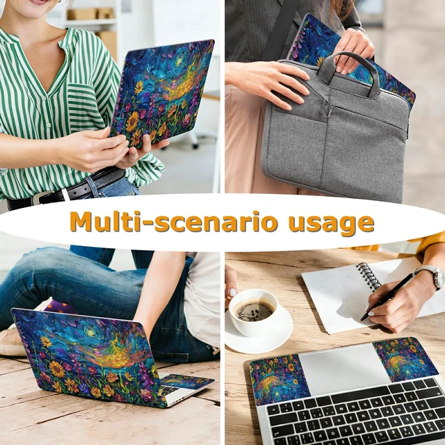 Alt view image 5 of 7 - Universal Laptop Skin Sticker with 2 Wrist Pad Decals, 3-Piece Removable Vinyl Laptop Cover, Oil Painting Sunflower Waterproof Anti-Scratch, Easy-Trim Fit for 13.3" 14" 15.6" Laptops