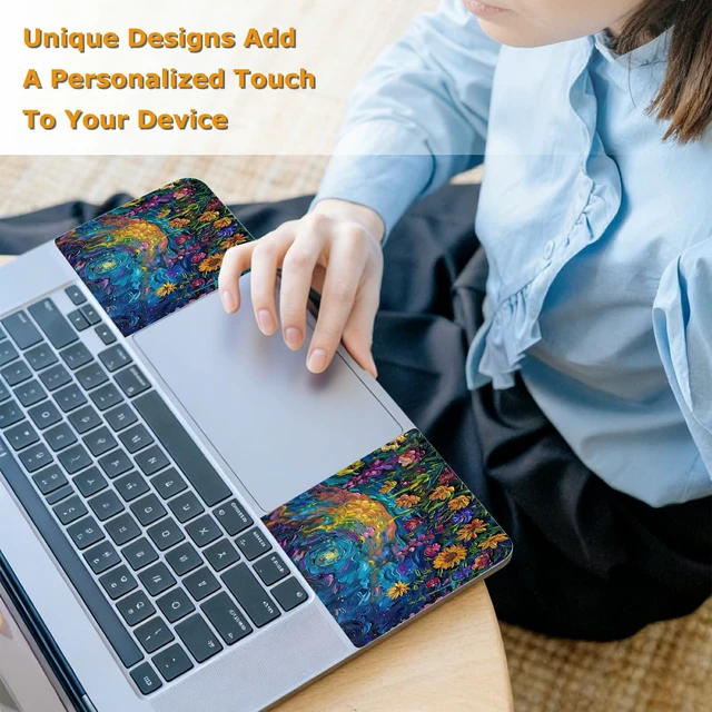 Alt view image 6 of 7 - Universal Laptop Skin Sticker with 2 Wrist Pad Decals, 3-Piece Removable Vinyl Laptop Cover, Oil Painting Sunflower Waterproof Anti-Scratch, Easy-Trim Fit for 13.3" 14" 15.6" Laptops