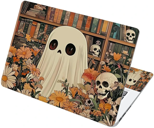 Main image of Universal Laptop Skin Sticker with 2 Wrist Pad Decals, 3-Piece Removable Vinyl Laptop Cover, Ghost Skull Florals Waterproof Anti-Scratch, Easy-Trim Fit for 13.3" 14" 15.6" Laptops
