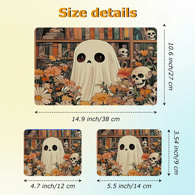 Alt view image 2 of 7 - Universal Laptop Skin Sticker with 2 Wrist Pad Decals, 3-Piece Removable Vinyl Laptop Cover, Ghost Skull Florals Waterproof Anti-Scratch, Easy-Trim Fit for 13.3" 14" 15.6" Laptops