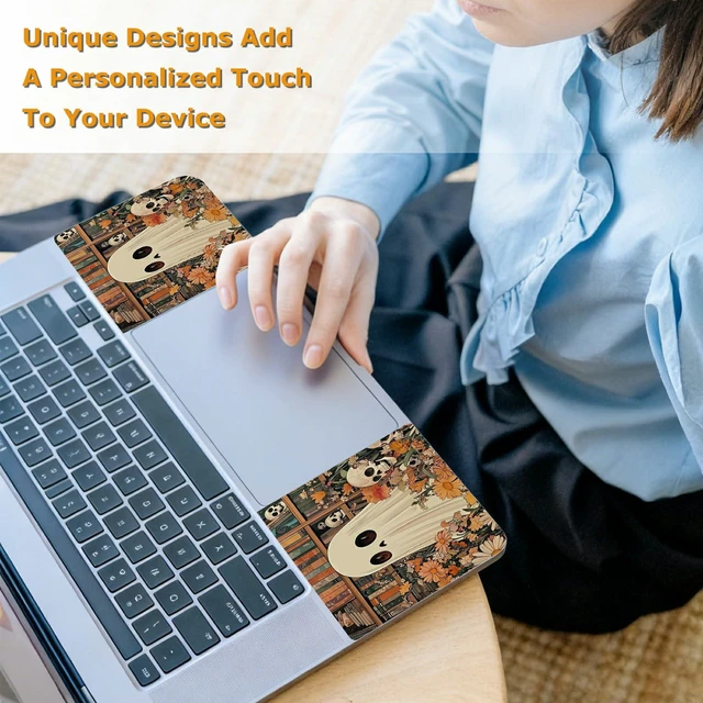 Alt view image 6 of 7 - Universal Laptop Skin Sticker with 2 Wrist Pad Decals, 3-Piece Removable Vinyl Laptop Cover, Ghost Skull Florals Waterproof Anti-Scratch, Easy-Trim Fit for 13.3" 14" 15.6" Laptops