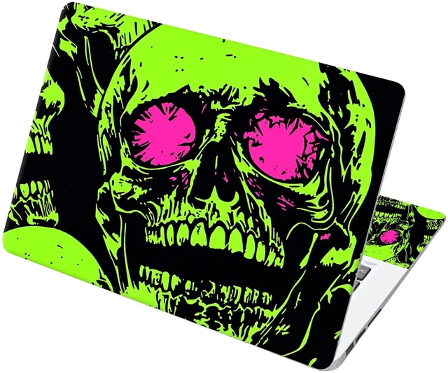 Main image of Universal Laptop Skin Sticker with 2 Wrist Pad Decals, 3-Piece Removable Vinyl Laptop Cover, Neon Green Skull Waterproof Anti-Scratch, Easy-Trim Fit for 13.3" 14" 15.6" Laptops