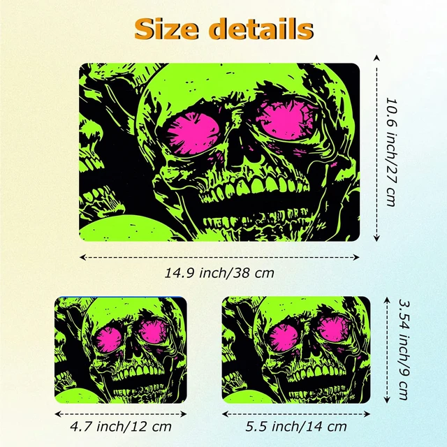 Alt view image 2 of 7 - Universal Laptop Skin Sticker with 2 Wrist Pad Decals, 3-Piece Removable Vinyl Laptop Cover, Neon Green Skull Waterproof Anti-Scratch, Easy-Trim Fit for 13.3" 14" 15.6" Laptops