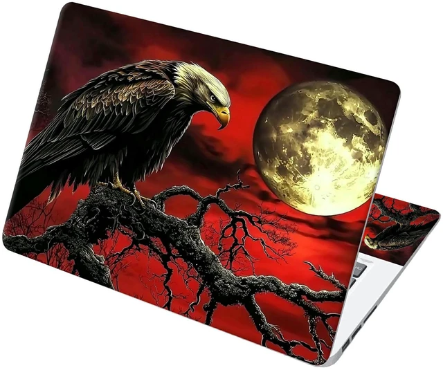 Main image of Universal Laptop Skin Sticker with 2 Wrist Pad Decals, 3-Piece Removable Vinyl Laptop Cover, Dark Moon Crow Waterproof Anti-Scratch, Easy-Trim Fit for 13.3" 14" 15.6" Laptops