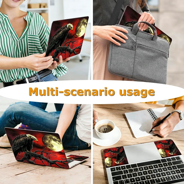 Alt view image 5 of 7 - Universal Laptop Skin Sticker with 2 Wrist Pad Decals, 3-Piece Removable Vinyl Laptop Cover, Dark Moon Crow Waterproof Anti-Scratch, Easy-Trim Fit for 13.3" 14" 15.6" Laptops