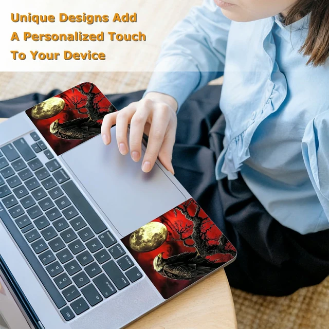 Alt view image 6 of 7 - Universal Laptop Skin Sticker with 2 Wrist Pad Decals, 3-Piece Removable Vinyl Laptop Cover, Dark Moon Crow Waterproof Anti-Scratch, Easy-Trim Fit for 13.3" 14" 15.6" Laptops