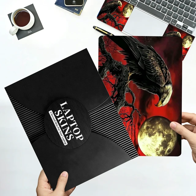 Alt view image 7 of 7 - Universal Laptop Skin Sticker with 2 Wrist Pad Decals, 3-Piece Removable Vinyl Laptop Cover, Dark Moon Crow Waterproof Anti-Scratch, Easy-Trim Fit for 13.3" 14" 15.6" Laptops