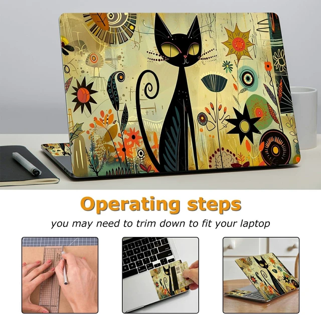 Alt view image 3 of 7 - Universal Laptop Skin Sticker with 2 Wrist Pad Decals, 3-Piece Removable Vinyl Laptop Cover, Graffiti Cat Waterproof Anti-Scratch, Easy-Trim Fit for 13.3" 14" 15.6" Laptops