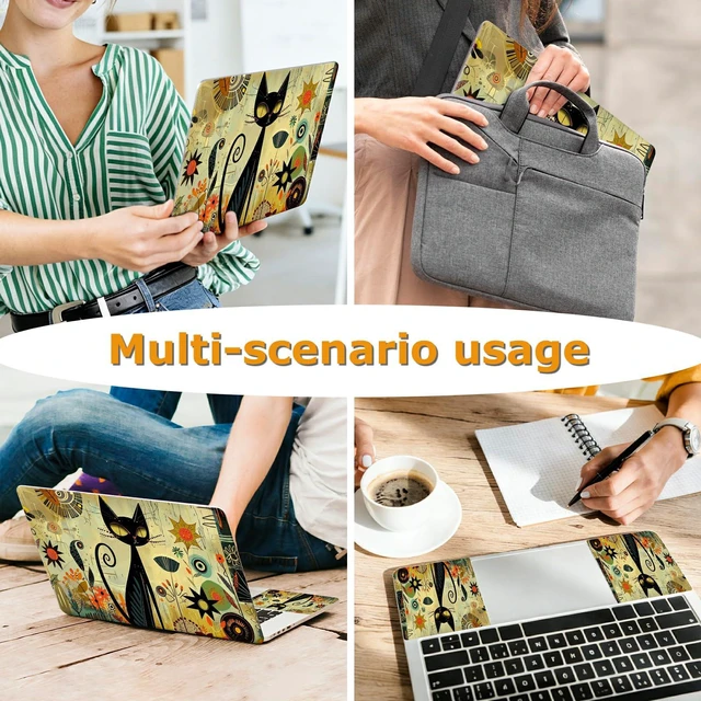 Alt view image 5 of 7 - Universal Laptop Skin Sticker with 2 Wrist Pad Decals, 3-Piece Removable Vinyl Laptop Cover, Graffiti Cat Waterproof Anti-Scratch, Easy-Trim Fit for 13.3" 14" 15.6" Laptops