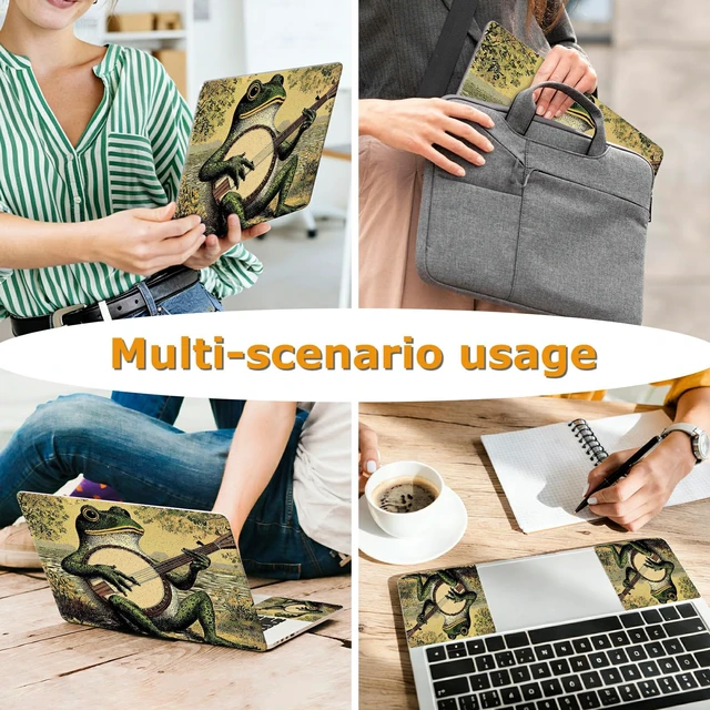 Alt view image 5 of 7 - Universal Laptop Skin Sticker with 2 Wrist Pad Decals, 3-Piece Removable Vinyl Laptop Cover, Music Frog Waterproof Anti-Scratch, Easy-Trim Fit for 13.3" 14" 15.6" Laptops