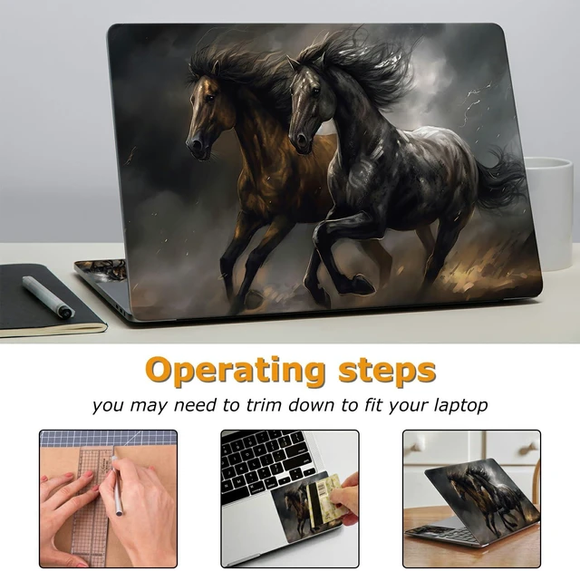 Alt view image 3 of 7 - Universal Laptop Skin Sticker with 2 Wrist Pad Decals, 3-Piece Removable Vinyl Laptop Cover, Black Horse Waterproof Anti-Scratch, Easy-Trim Fit for 13.3" 14" 15.6" Laptops