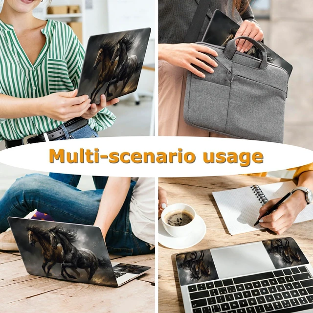 Alt view image 5 of 7 - Universal Laptop Skin Sticker with 2 Wrist Pad Decals, 3-Piece Removable Vinyl Laptop Cover, Black Horse Waterproof Anti-Scratch, Easy-Trim Fit for 13.3" 14" 15.6" Laptops