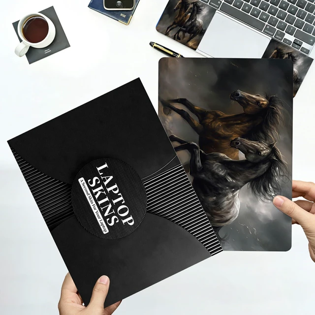 Alt view image 7 of 7 - Universal Laptop Skin Sticker with 2 Wrist Pad Decals, 3-Piece Removable Vinyl Laptop Cover, Black Horse Waterproof Anti-Scratch, Easy-Trim Fit for 13.3" 14" 15.6" Laptops